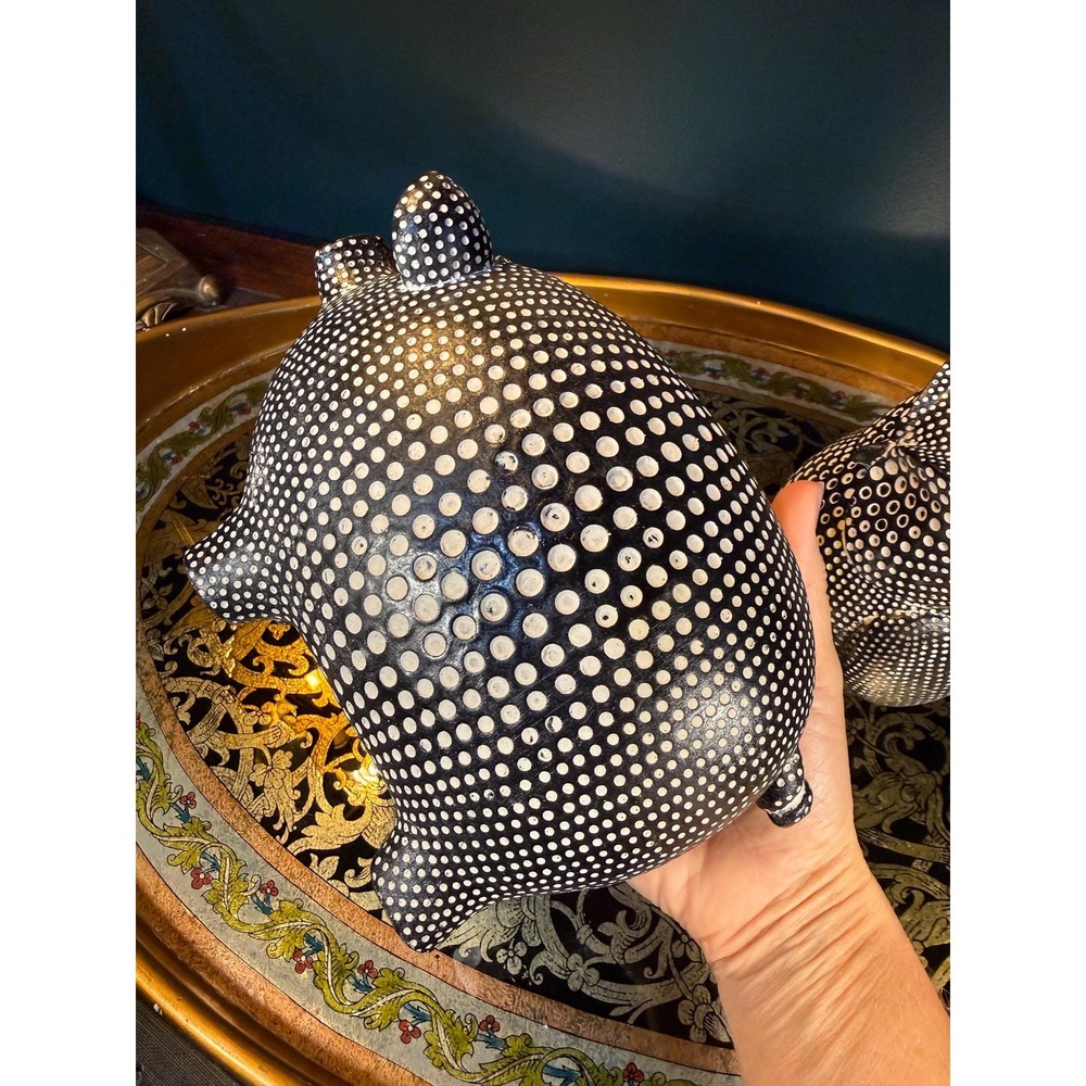 Pier 1 Imports Black & White Polka Dot Pig and Owl Figurine Set - Picture 12 of 15